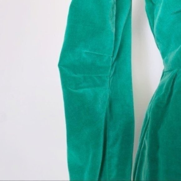 Vintage 50s 60s Emerald Green Velvet Long Sleeve Midi Dress XS/S - Picture 5 of 8